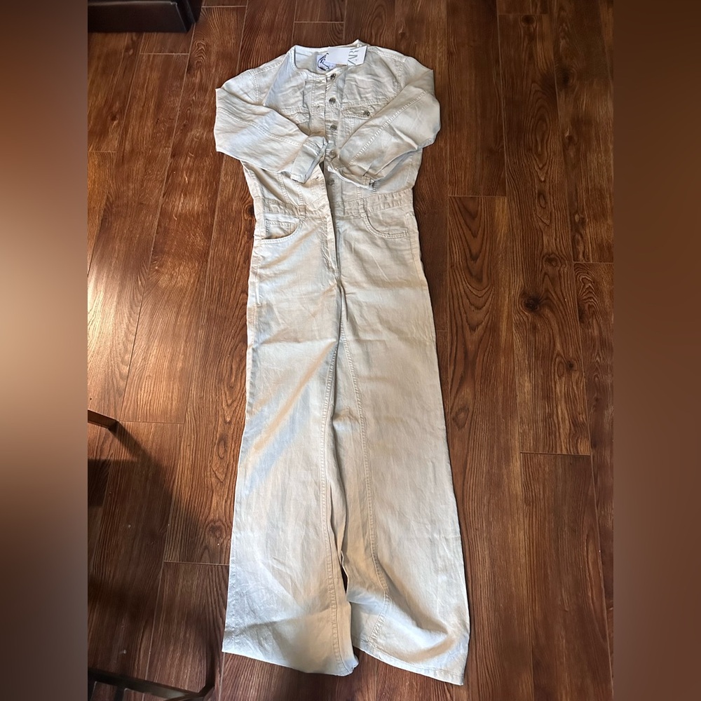 New Zara Women's Cream straight leg Jumpsuit Sz. S
